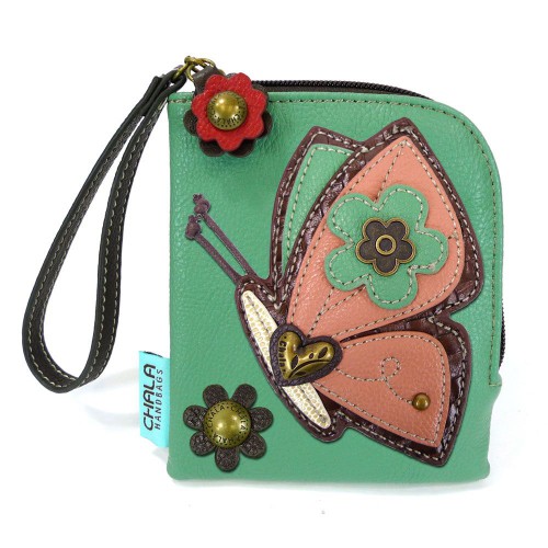 Simple Zip Wallet - Butterfly (Teal)