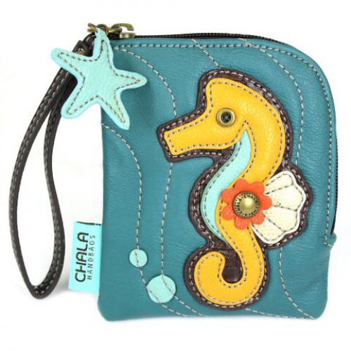 Simple Zip Wallet - Sea Horse (Dark Teal)